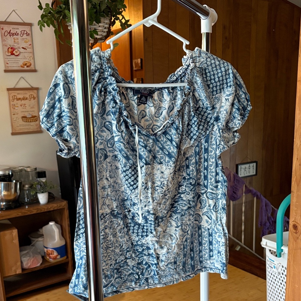Chaps Blue and White Floral Blouse